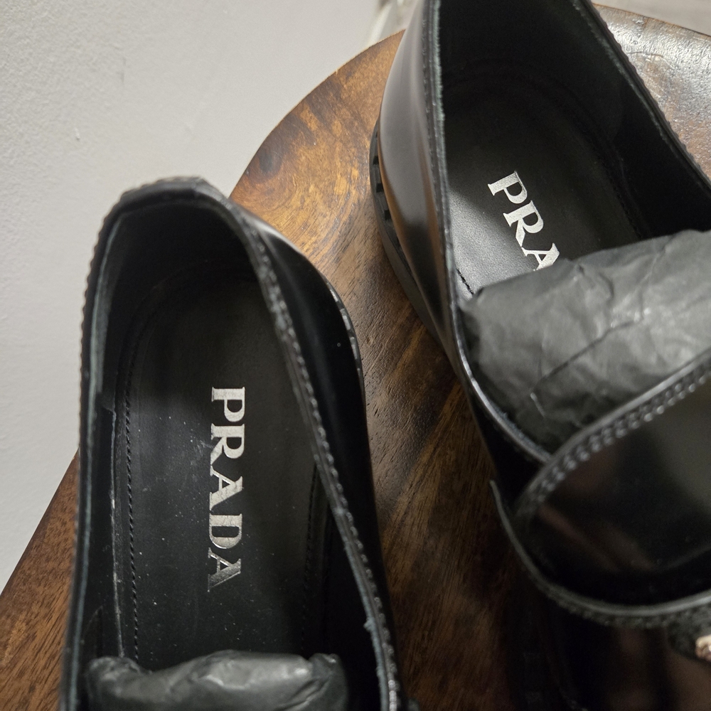 Prada Black Spazzolato Leather Slip-On Loafers - Picture 3 of 11